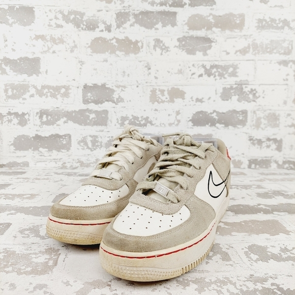 Nike Air Force 1 LV8 S50 Light Stone University Red Athleisure Sneakers W292 - Picture 2 of 10